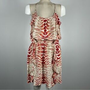 Parker NY 100% Silk Ruffle Mini Dress - Marbled Tie Dye Boho Chic - Small